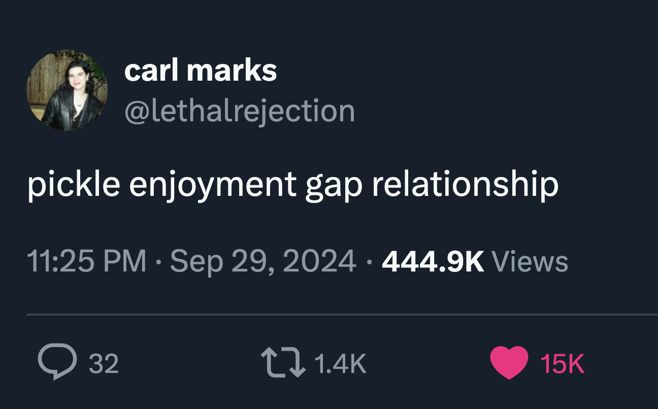 colorfulness - carl marks pickle enjoyment gap relationship Views 32 15K